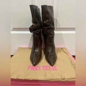 🛑SOLD OUT 🛑 $750 Paris Texas Brown Leather Animal Python Printed Slouchy Boots